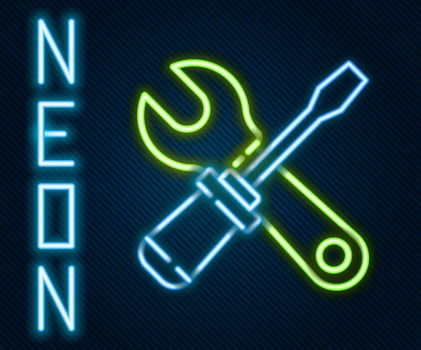 Žhnoucí Neonová Řada Ikona Šroubováku Klíčového Klíče Černém Pozadí Symbol — Stockový vektor
