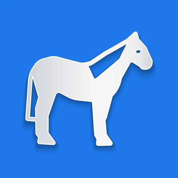 Papier Découpé Icône Cheval Isolé Sur Fond Bleu Symbole Animal — Image vectorielle