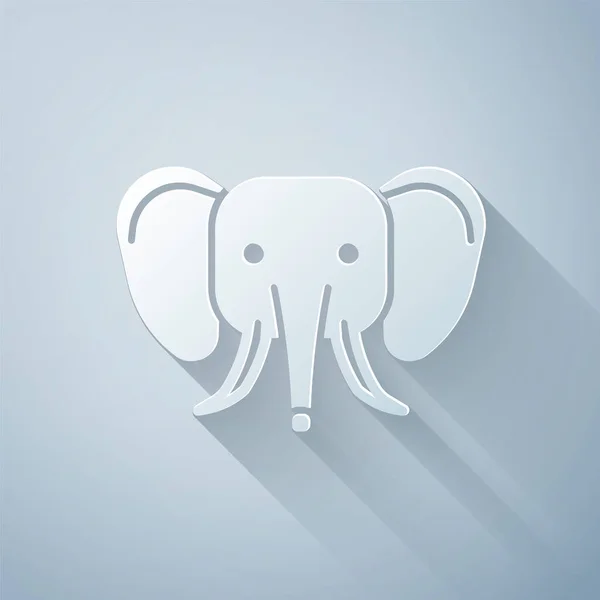 Papier Découpé Icône Éléphant Isolé Sur Fond Gris Style Art — Image vectorielle