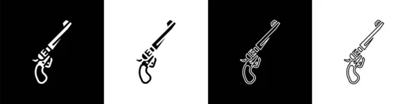 Set Revolver Gun Icon Isoliert Auf Schwarzem Und Weißem Hintergrund — Stockvektor