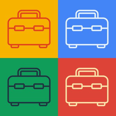 Pop sanat çizgisi araç kutusu simgesi renk arkaplanında izole edildi. Alet kutusu tabelası. Vektör İllüstrasyonu.