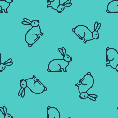 Siyah çizgi tavşan simgesi yeşil arka planda kusursuz deseni izole etti. Vektör.