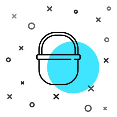 Siyah çizgi kamp ikonu beyaz arka planda izole edilmiş. Haşlama ya da güveç besin sembolü. Rastgele dinamik şekiller. Vektör.