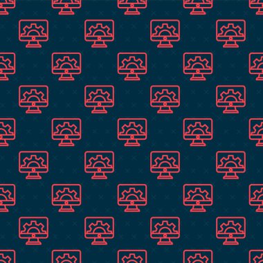 Kırmızı çizgi Yazılım, Web Geliştirme, programlama konsepti simgesi siyah arkaplanda izole edilmiş kusursuz desen. Programlama dili ve program kodu ekranda. Vektör.