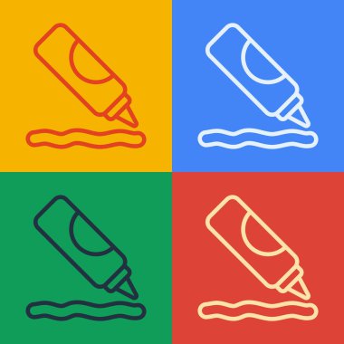 Pop sanat eseri ketçap şişesi ikonu renk arkaplanında izole edilmiş. Barbekü ve barbekü ızgara sembolü. Vektör.