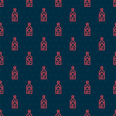 Kırmızı çizgi Tabasco sos ikonu siyah arkaplanda izole edilmiş pürüzsüz desen. Kırmızı biberli baharatlı biber sosu. Vektör.