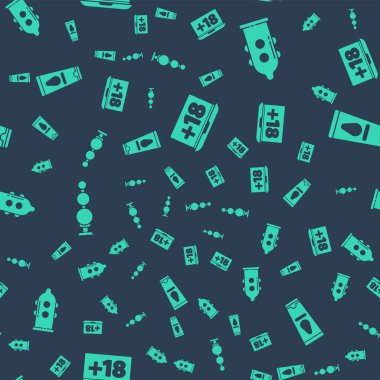 Dizüstü bilgisayarı 18 içerik, prezervatif, anal boncuklar ve kişisel kayganlaştırıcıyı kusursuz desene ayarlayın. Vektör.