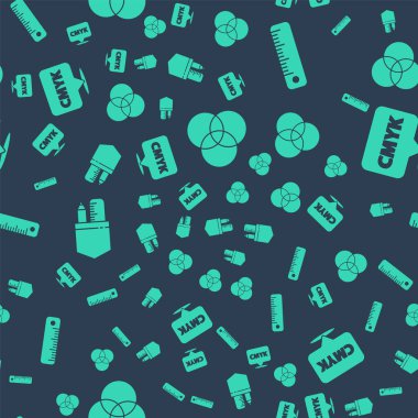 RGB ve CMYK renk karıştırma, cetvel, çapraz cetvel ve kalem ve konuşma baloncuğunu CMYK metniyle kusursuz desen üzerine ayarla. Vektör.