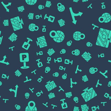 Küredeki konumu, trafik işaretini, park yerini ve monitörünü kusursuz desenli olarak ayarla. Vektör.