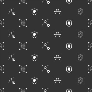 Yüz tanıma, parmak izi ve kullanıcı korumasını kusursuz desene ayarla. Vektör.