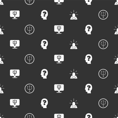 Depresyon, Psikoloji, Psişik ve Kafa 'yı kusursuz şablon üzerine soru işaretiyle ayarla. Vektör.