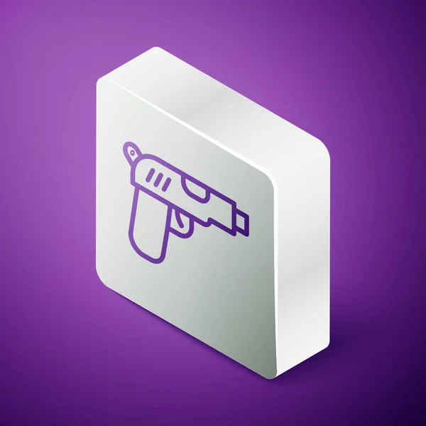 Isometric Line Pistol Gun Icon Isolated Purple Background Police Military — Stock Vector