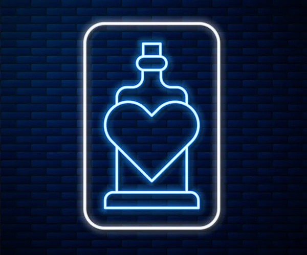 Glowing Neon Line Bottle Love Potion Icon Isolated Brick Wall - Stok Vektor