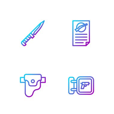 Avcı silahı, silah kılıfı, askeri bıçak ve ateşli silah ruhsatı. Renk simgeleri. Vektör.