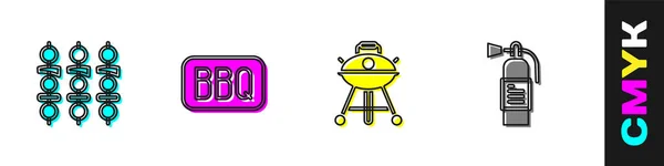 Set Grillé Shish Kebab Barbecue Barbecue Icône Extincteur Vecteur — Image vectorielle
