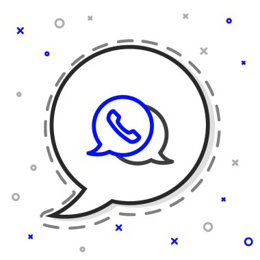 Beyaz arkaplanda konuşma baloncuğu sohbet simgesi olan hat telefonu izole edildi. Müşteri hizmetlerini, yardım hattını, çağrı merkezini, faq 'ı destekleyin. Renkli taslak konsepti. Vektör İllüstrasyonu.