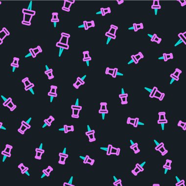 Çizgi itme simgesi siyah arkaplanda izole edilmiş kusursuz desen. Raptiye işareti. Vektör İllüstrasyonu.