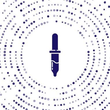 Mavi Pipette simgesi beyaz arkaplanda izole edildi. Tıbbi, kozmetik, kimya laboratuvarı ekipmanları. Soyut çember rastgele noktalar. Vektör.