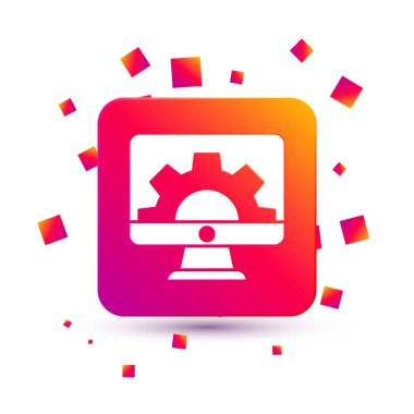 Beyaz Yazılım, Web Geliştirme, programlama konsepti simgesi beyaz arka planda izole edildi. Programlama dili ve program kodu ekranda. Kare renk düğmesi. Vektör.