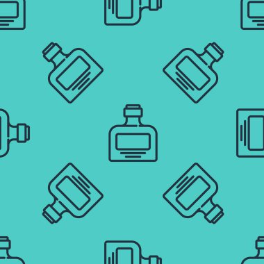 Siyah çizgili viski şişesi ikonu yeşil arka planda kusursuz desen izole etti. Vektör.