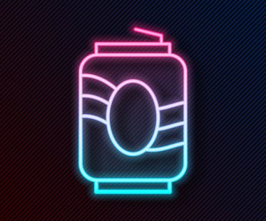 Parlayan neon hattı Soda kutusu simgesi siyah arkaplanda izole edildi. Vektör.