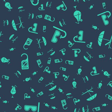 Dalış maskesini, şnorkeli, kokteyli ve alkolü ayarlayın lütfen rahatsız etmeyin ve güneş yatağını ve şemsiyeyi pürüzsüz hale getirin. Vektör.