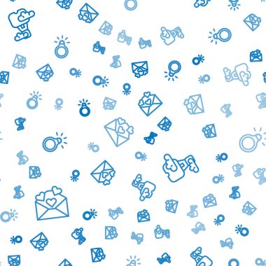 Zarfta sevgililer günü kalbi, romantik sıcak hava balonu ve kusursuz desenli elmas nişan yüzüğü olsun. Vektör.