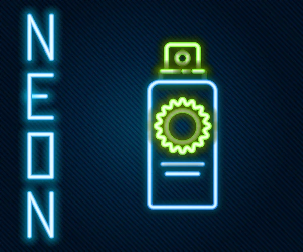 Glödande Neon Line Solskyddsspray Flaska Ikon Isolerad Svart Bakgrund Skydd — Stock vektor