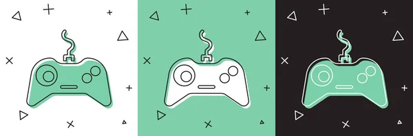 Állítsa Gamepad Ikon Elszigetelt Fehér Zöld Fekete Háttér Játékvezérlő Vektorillusztráció — Stock Vector