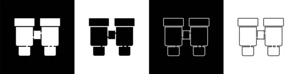 Définir Icône Jumelles Isolées Sur Fond Noir Blanc Trouvez Signe — Image vectorielle