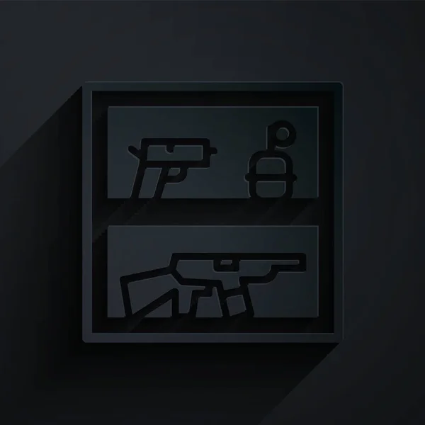 Talla Papel Tienda Caza Con Rifle Arma Fuego Icono Aislado — Vector de stock