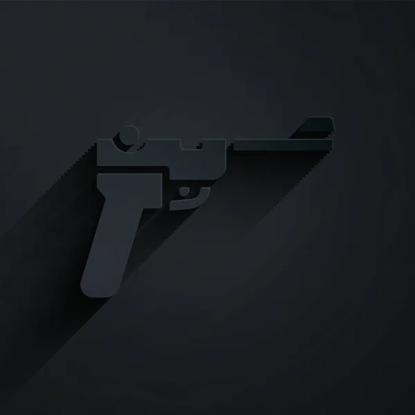 纸切毛瑟枪图标孤立在黑色背景 毛瑟C96是半自动手枪 造纸艺术风格 — 图库矢量图片