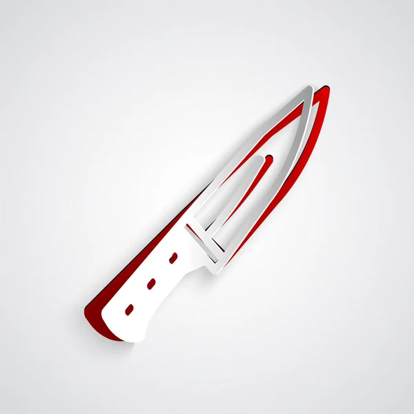 Corte Papel Icono Picador Carne Aislado Sobre Fondo Gris Cuchillo — Vector de stock