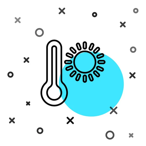 Black Line Meteorology Thermometer Measuring Heat Cold Icon Isolated White — Stock Vector