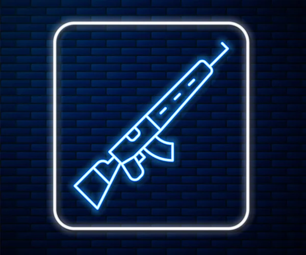 Gloeiende Neon Lijn Sniper Geweer Met Scope Icoon Geïsoleerd Baksteen — Stockvector