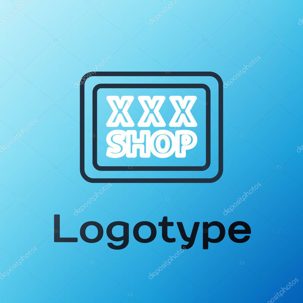Line Sex shop icon isolated on blue background. Sex shop, online sex store, adult erotic products concept. Colorful outline concept. Vector Illustration.