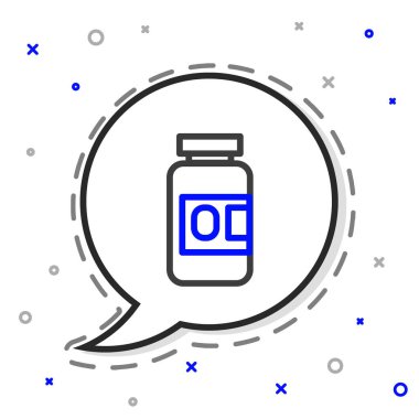 Hat ilacı şişesi ve beyaz arka planda izole edilmiş hap ikonu. Şişe hapı işareti. Eczane tasarımı. Renkli taslak konsepti. Vektör İllüstrasyonu.