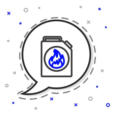 Beyaz arka planda izole edilmiş yanıcı sıvılar için çizgi kutusu. Yağ ya da biyoyakıt, patlayıcı kimyasallar, tehlikeli maddeler. Renkli taslak konsepti. Vektör İllüstrasyonu.