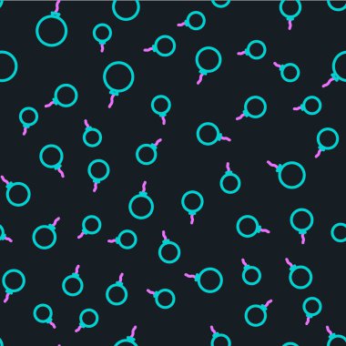 Kurdele ikonlu çizgi balonu siyah arkaplanda izole edilmiş kusursuz desen. Vektör İllüstrasyonu.