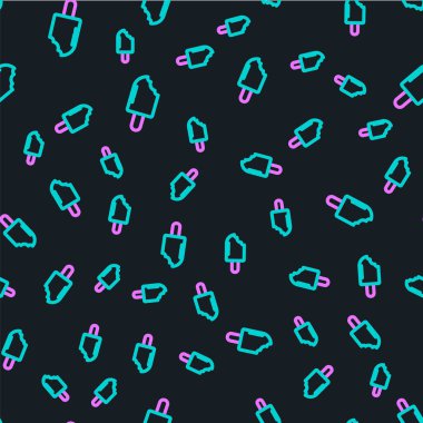 Çizgi dondurma ikonu siyah arkaplanda izole edilmiş kusursuz desen. Güzel sembol. Vektör İllüstrasyonu.