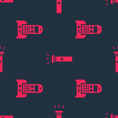 Telefon ve el fenerini kusursuz desene ayarlayın. Vektör.