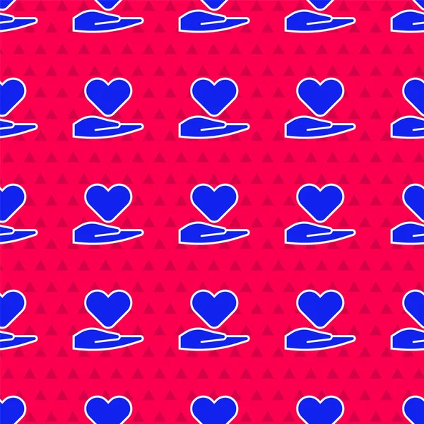 Голубое Сердце Руке Иконка Изолированный Безморщинистый Узор Красном Фоне Символ — стоковый вектор