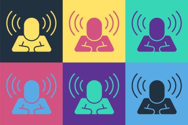 Pop Art Head avlanma simgesi renk arkaplanında izole edildi. İş hedefi ya da İstihdam tabelası. İş için insan kaynakları ve adam toplama. Vektör.