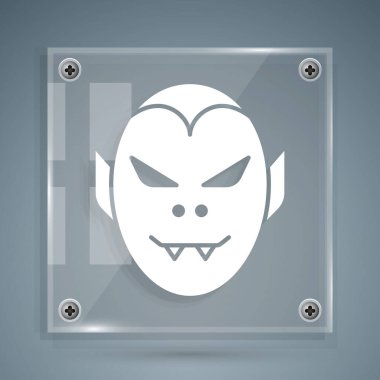 Beyaz Vampir ikonu gri arka planda izole edilmiş. Mutlu Cadılar Bayramı Partisi. Kare cam paneller. Vektör.