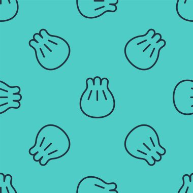 Kesme tahtası simgesi üzerindeki siyah çizgi Khinkali yeşil arkaplanda izole edilmiş pürüzsüz desen. Geleneksel Gürcü hamur tatlısı. Vektör İllüstrasyonu.