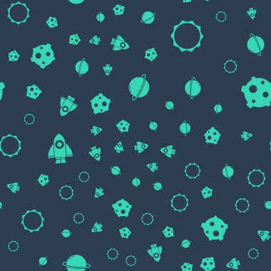 Satürn Gezegeni, Güneş, Roket gemisi ve Asteroid 'i kusursuz desene ayarlayın. Vektör.
