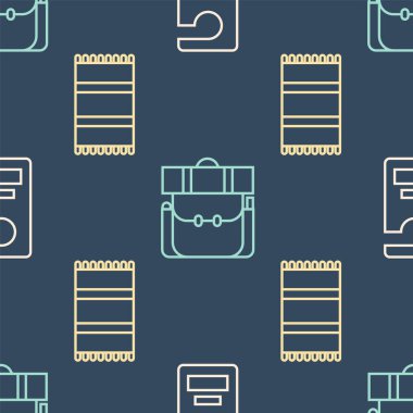 Sırayı bozmayın lütfen. Plaj havlusu ve yürüyüş sırt çantası. Vektör.