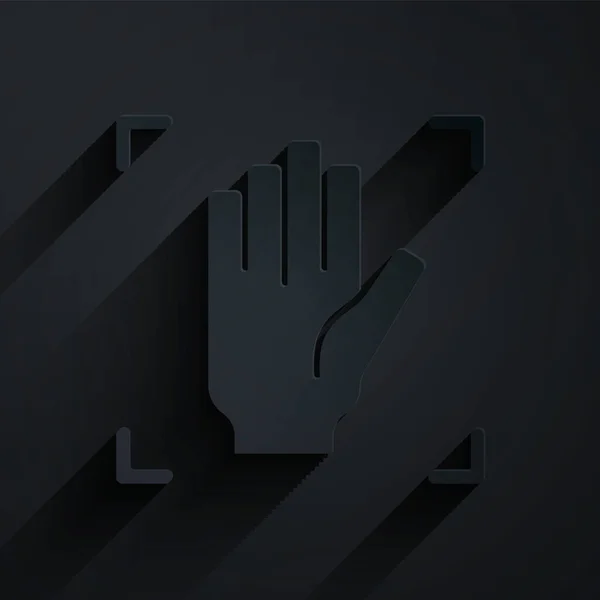 Papiergeschnittenes Palmdruck Erkennungssymbol Isoliert Auf Schwarzem Hintergrund Biometrischer Handscan Fingerabdruck — Stockvektor