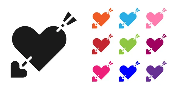 Symbole Amour Noir Avec Icône Coeur Flèche Isolé Sur Fond — Image vectorielle
