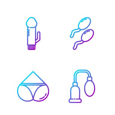 Set line Penis pump, Woman panties, Dildo vibrator and Sperm. Gradient color icons. Vector.